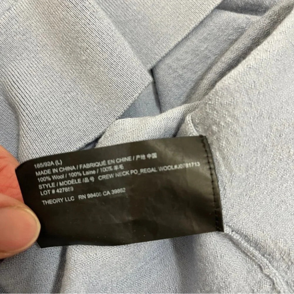 Theory 100% Wool Blue Sweater Crew Neck Regal L - Picture 11 of 13